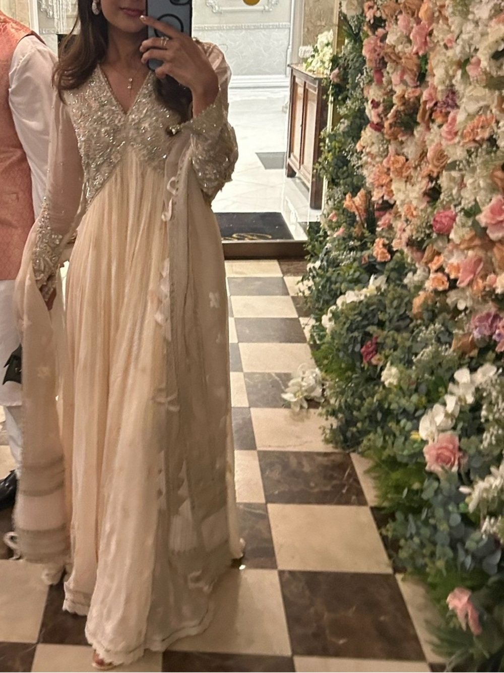 Elegant Pakistani Cream Embellished V-Neck Women's Dress from Suffuse